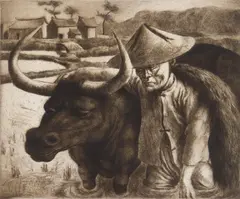 Federico Castellón, Off to the Fields, etching, 1950