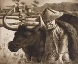 Federico Castellón, Off to the Fields, etching, 1950