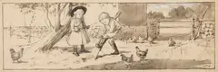 Digging Bait by Arthur Bowen Davies, pen and ink with gouache on board, offered Apr 2025