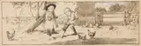 Arthur Bowen Davies, Digging Bait, pen and ink with gouache on board