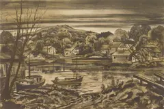 Emil Ganso, Fisherman's Island, lithograph, 1937
