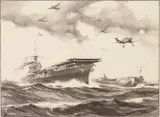 Gordon Grant, USS Hornet Navy Aircraft Carrier, lithograph