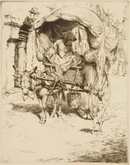 Arthur William Heintzelman, Donkey Cart in Montmartre, etching, 1923
