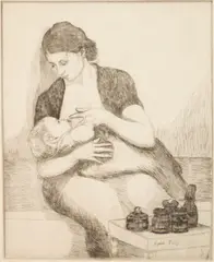 Nursing by Hyman Katz, etching, ca. 1930, offered Apr 2025