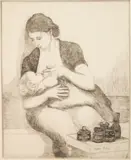 Hyman Katz, Nursing, etching, ca. 1930