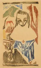 Yasuo Kuniyoshi, Christmas Card, woodcut in colors