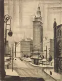 Martin Linsey, Public Square, lithograph, 1946