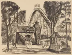 Euclid Beach by Martin Linsey, lithograph, 1946, offered Apr 2025