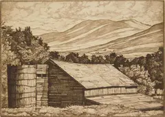 Luigi Lucioni, Vermont Survival, etching, 1959