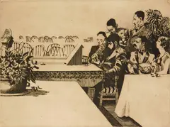 David Itchkawich, A Really Big One at the Jeu D'Orange Table, etching