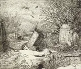 Grant Silverstein, Ruined Bridge after a Winter Flood, etching