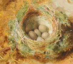 William Henry Hunt, Bird's Nest with Eggs, watercolor on paper mounted to support