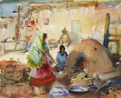 James Sessions, Navajo at Oven, watercolor on paper