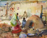 James Sessions, Navajo at Oven, watercolor on paper