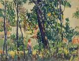 Clyde Singer, Boy Among Trees, watercolor on paper, 1933