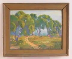 Charles W Nicholson, Late Summer Landscape, oil on panel