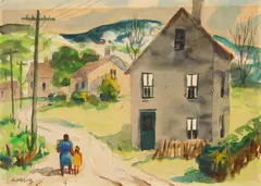 Figures on a Country Road by Henry Gasser, watercolor on paper, singed H. Gasser lower left, offered Mar 2025