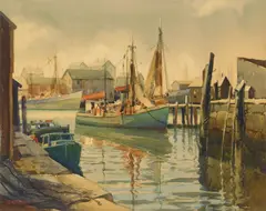 Gloucester Harbor by Roy E. Wilhelm, watercolor on paper, offered Mar 2025