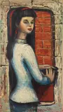 Portrait of Woman with Red Headband by Albert Pels, oil on canvas, offered Mar 2025