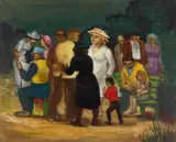 Debates Over Day's News by Albert Pels, oil on canvas adhered to board, offered Mar 2025