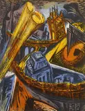 Letterio Calapai, Nocturne II, woodcut in color, 1958