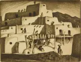 Gene Kloss, Pueblo Harvest Time, drypoint and etching, 1933