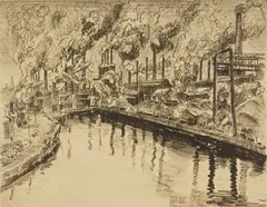 Industrial River Scene by William S. Gisch, lithograph, offered Mar 2025