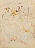 William Sommer, Farm Scene, watercolor on paper