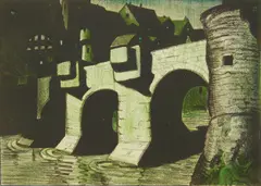 Bridge in Moonlight by William S. Gisch, lithograph in two colors, 1938, offered Mar 2025