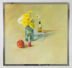 Richard Treaster, Still-Life with Yellow Mums, oil on canvas