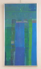 Phyllis Seltzer, Blue Green Scape, oil and collage on canvas, 1967