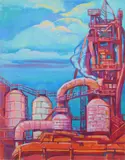 Phyllis Seltzer, Blast Furnances, oil on canvas, 1995
