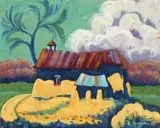 Ed Sandoval, House in Western Landscape, oil on canvas, 1995
