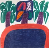 Carol Summers, Krishna Steals the Gopi's Clothes, woodcut and monotype in colors, 1981