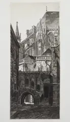 John Taylor Arms, Abside de la Cathédrale de Saint Pierre et Saint Paul, Troyes (Apse of the Cathedral of Saints Peter and Paul, Troyes), etching, 1929