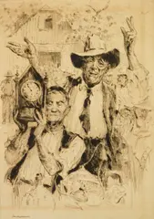 Paul Ashbrook, The Auctioneer, etching
