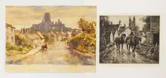 Leslie Cope, Village Street Scene-, watercolor on paper, 1972
