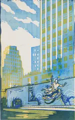 Leon Louis Dolice, Radio City, N.Y, woodcut in colors, 1933