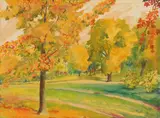 Ralph Fanning, Fall Park Scene, watercolor on paper, 1932
