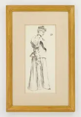 Standing Woman Holding a Glove by Frederick Carl Frieseke, pen and ink on paper, annotated Estate of F. C. Frieseke/ Fracnis Frieseke Kilme, offered Feb 2025