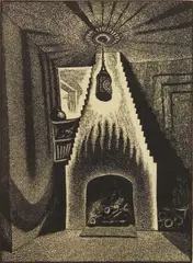 Wanda Gág, Lanterns and Fireplace wood, engraving, 1931-32