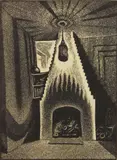 Wanda Gág, Lanterns and Fireplace wood, engraving, 1931-32