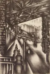 Jolán Gross-Bettelheim, Bowery, lithograph, ca. 1938