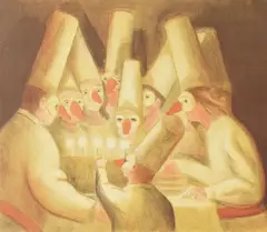 Patrick Webb, Untitled, 1995, lithograph of punchinello bakers