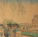Tavík František Šimon, Les bouquinistes sur les quais de Seine, 1912, etching