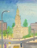 Downtown Rochester by George F. Shatzel, 1989, oil on board, offered Mar 2025