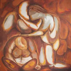 Untitled by David Harris, oil on canvas painting of figures, offered Mar 2025