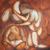 Untitled by David Harris, oil on canvas painting of figures, offered Mar 2025