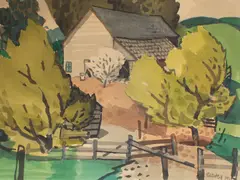 George Post, Untitled, watercolor painting of a house