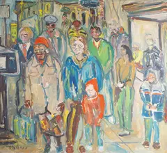 Untitled by Stephen Stoller, 1988, oil on canvas street scene, offered Jan 2025